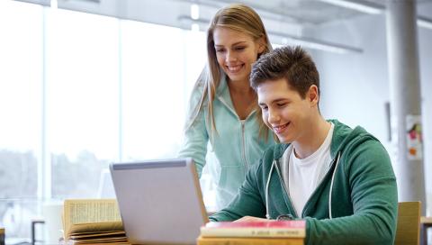 High school students at laptop